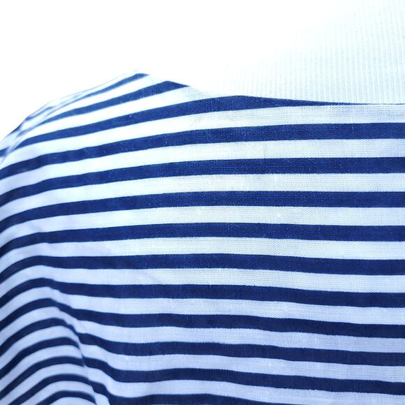 Vintage Jean Leslie Blue White Colorblock Dress Stripes Belted 1970s 70s Sz 16 - Picture 13 of 16